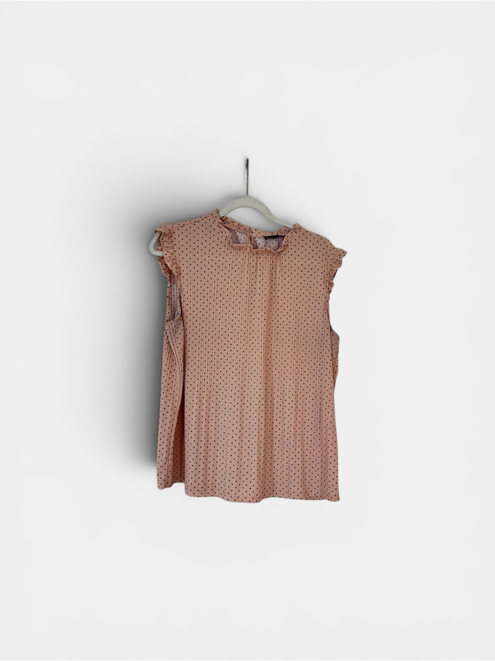 Adrianna Papell Blush Pink Polka Dot Ruffle Neck Shell